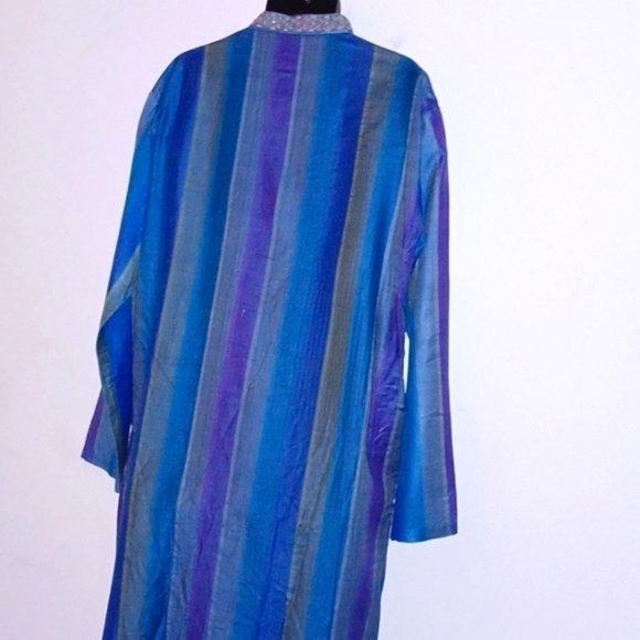 REGAL Blue, Purple and Gold Striped Kurta, 44 - Picture 4 of 8